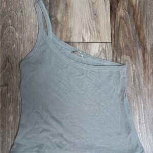 Free People Asymmetrical Ribbed Tank Top - Light blue